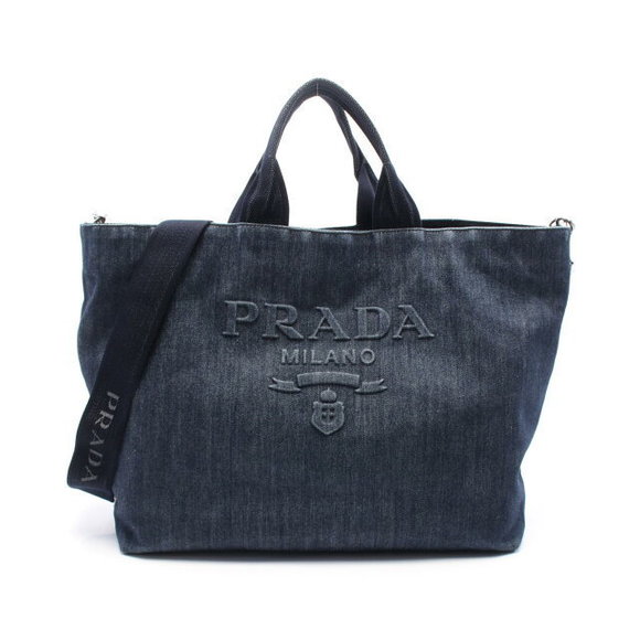 Prada DENIM Tote Bag Navy Blue - Picture 1 of 7